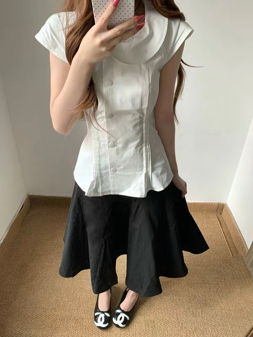 Claire Pleated Collared Asymmetric Blouse | lolsobnyc
