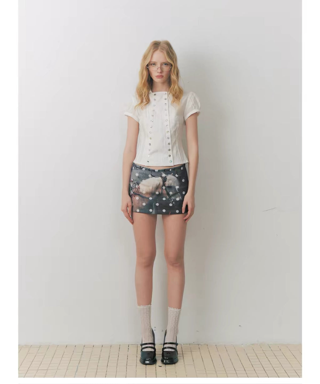 Ella Pearl Double Button Puff Sleeve Top | lolsobnyc