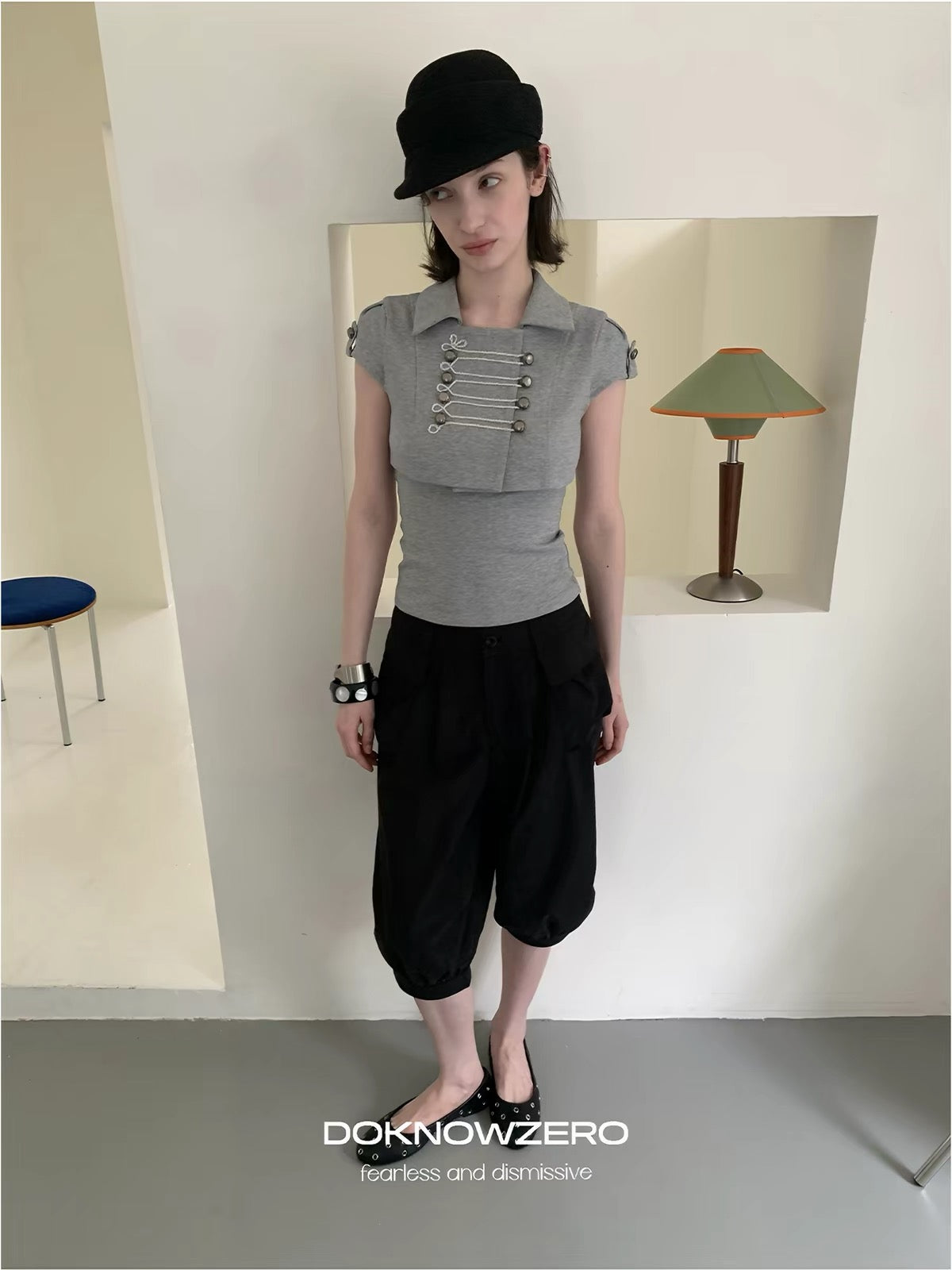 Kaia Grey Cropped Military-Inspired Two-Piece Top | lolsobnyc