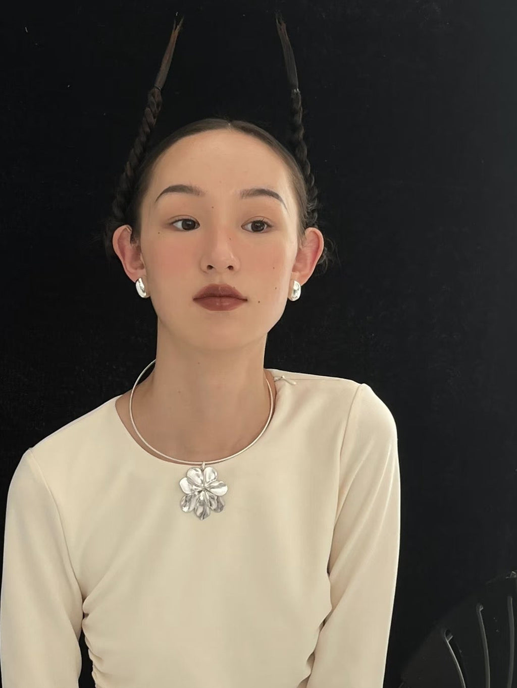 Silver Flower Statement Cuff Necklace