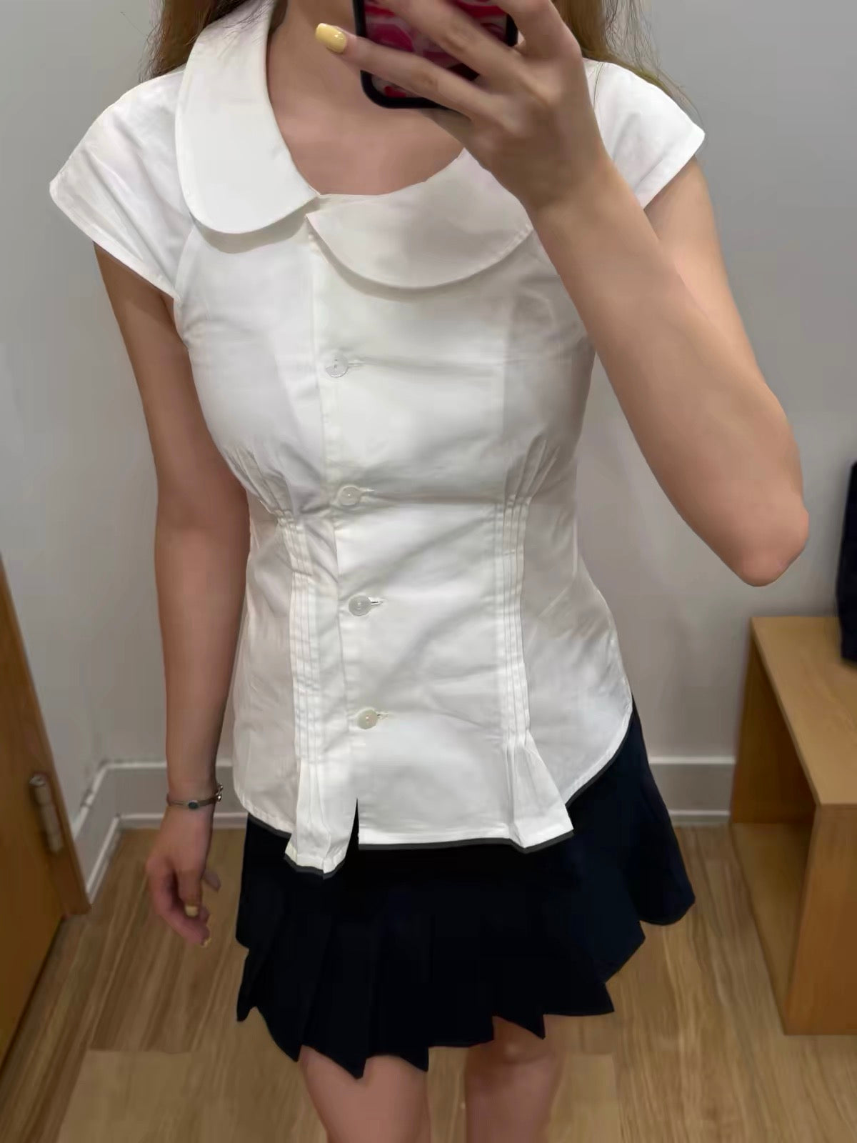Claire Pleated Collared Asymmetric Blouse | lolsobnyc