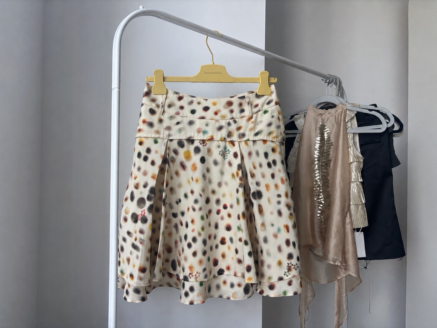 Julia Cream Polka Dot Ruffle Midi Skirt | lolsobnyc