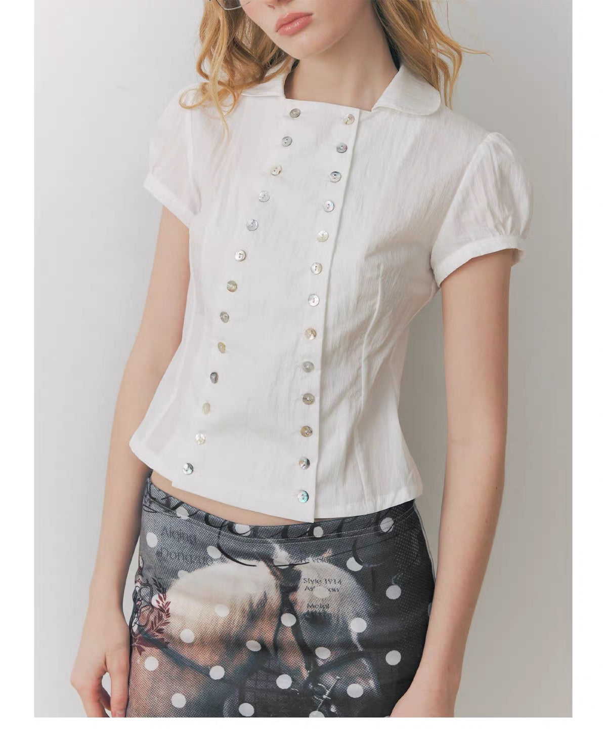 Ella Pearl Double Button Puff Sleeve Top | lolsobnyc