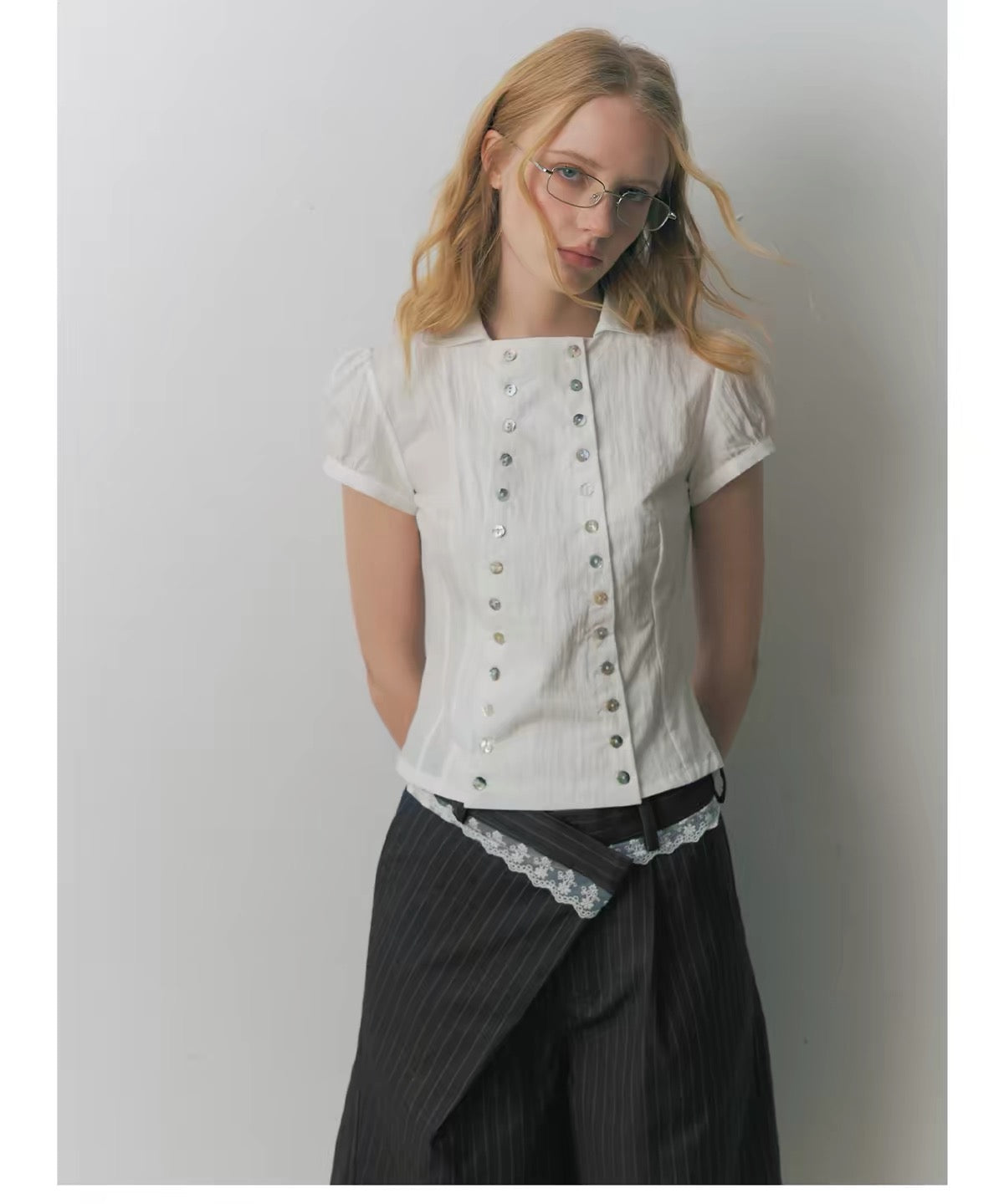 Ella Pearl Double Button Puff Sleeve Top | lolsobnyc