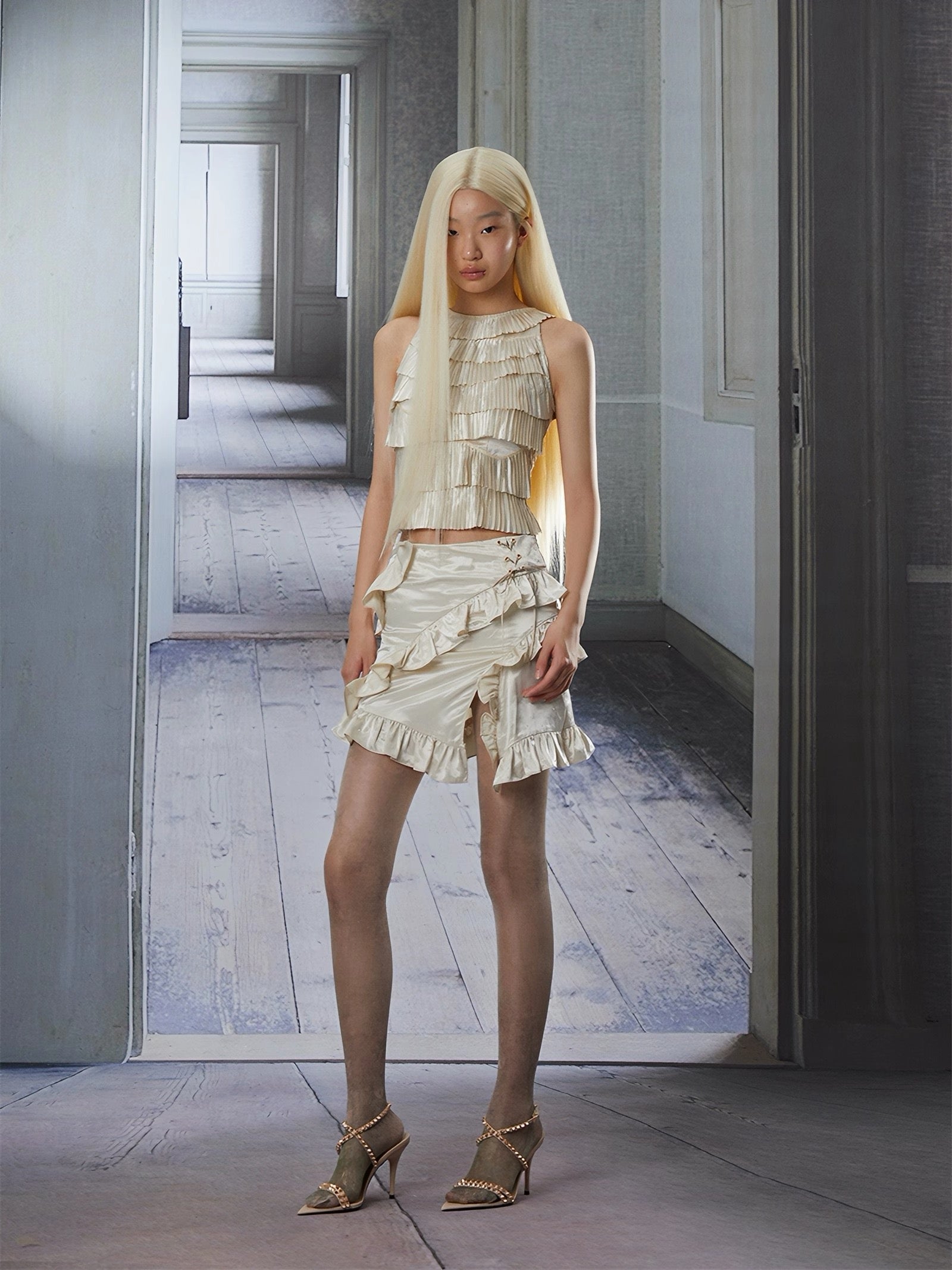 Momo Ivory Ruffle Lace-Up Top | lolsobnyc