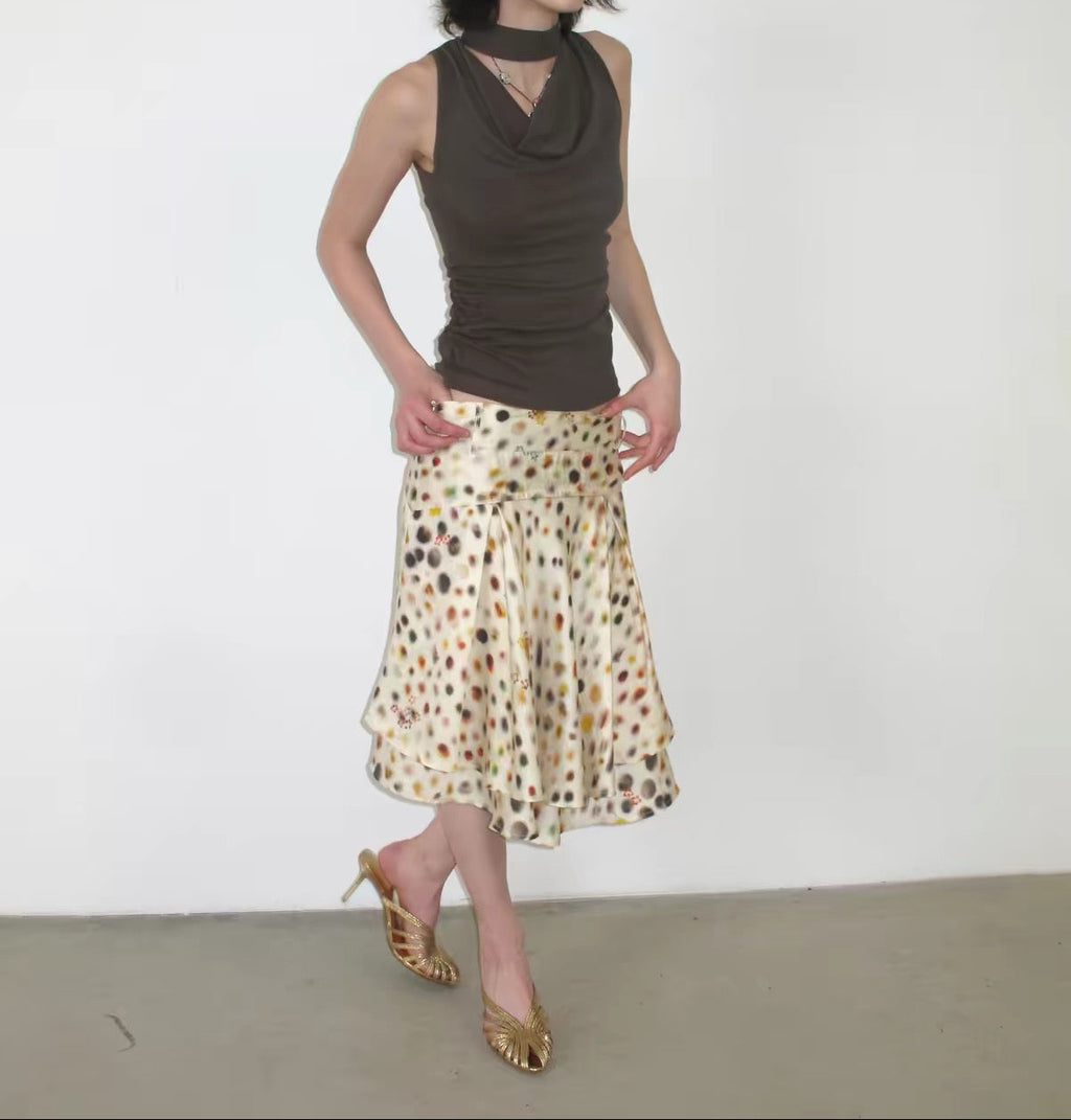Julia Cream Polka Dot Ruffle Midi Skirt | lolsobnyc