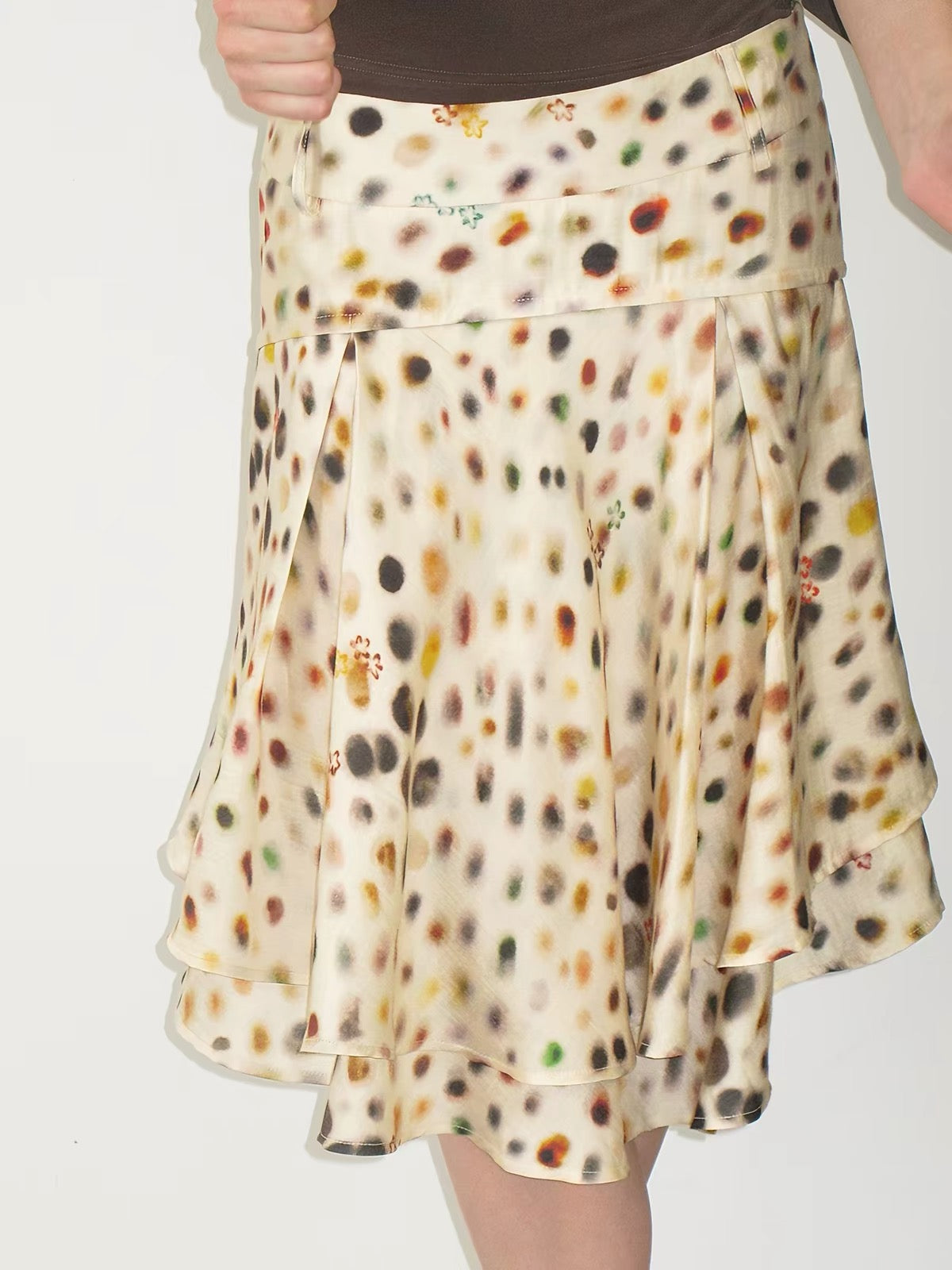 Julia Cream Polka Dot Ruffle Midi Skirt | lolsobnyc