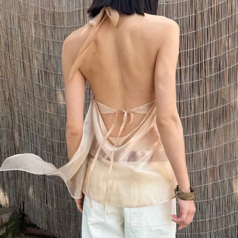 Lora Pearl Sequin Embroidered Silky Halter Top | lolsobnyc