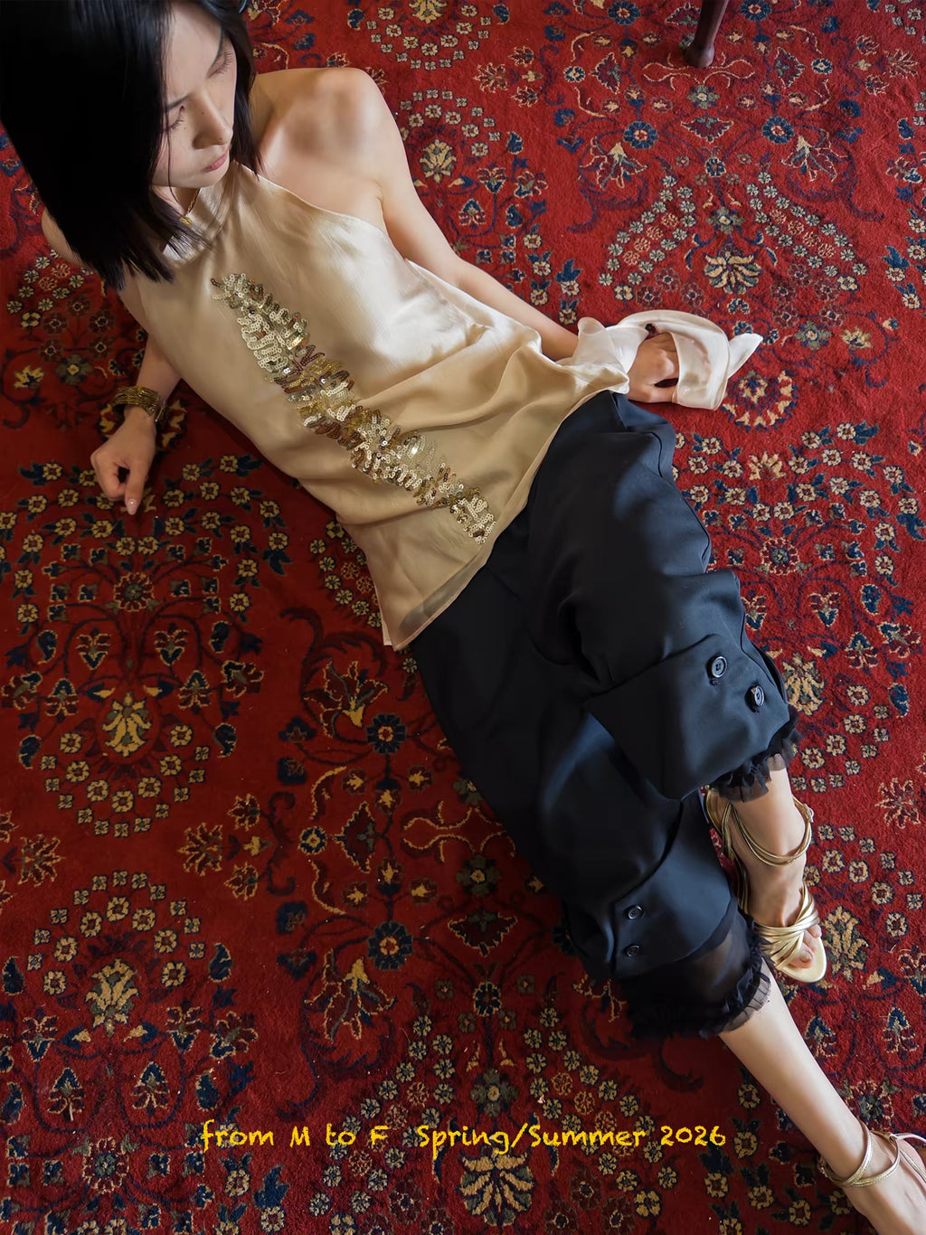 Lora Pearl Sequin Embroidered Silky Halter Top | lolsobnyc