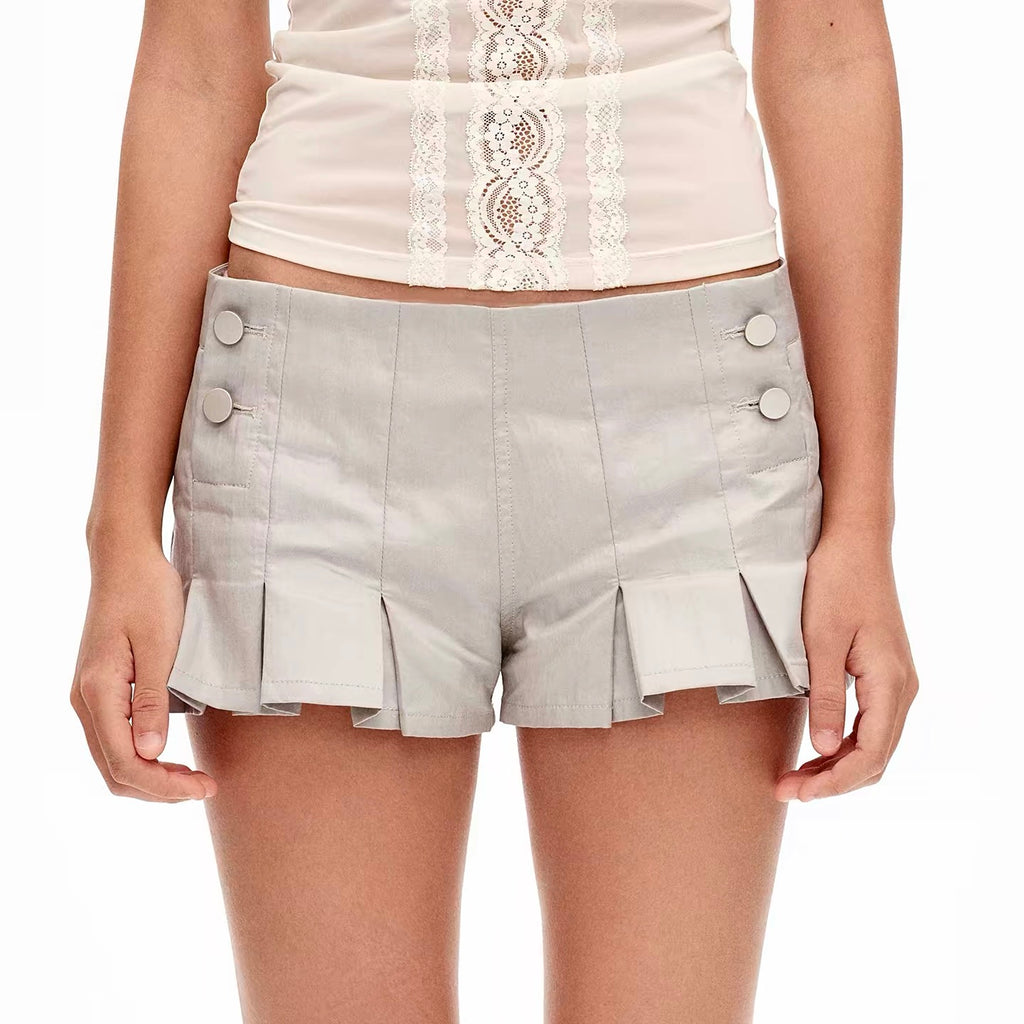 Linda Grey Pleated Tailored Mini Shorts | lolsobnyc