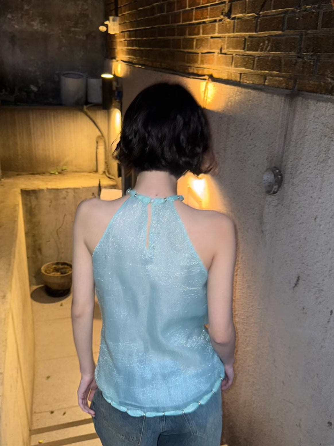 Millie Mint Blue Sheer Seafoam Beaded Top | lolsobnyc