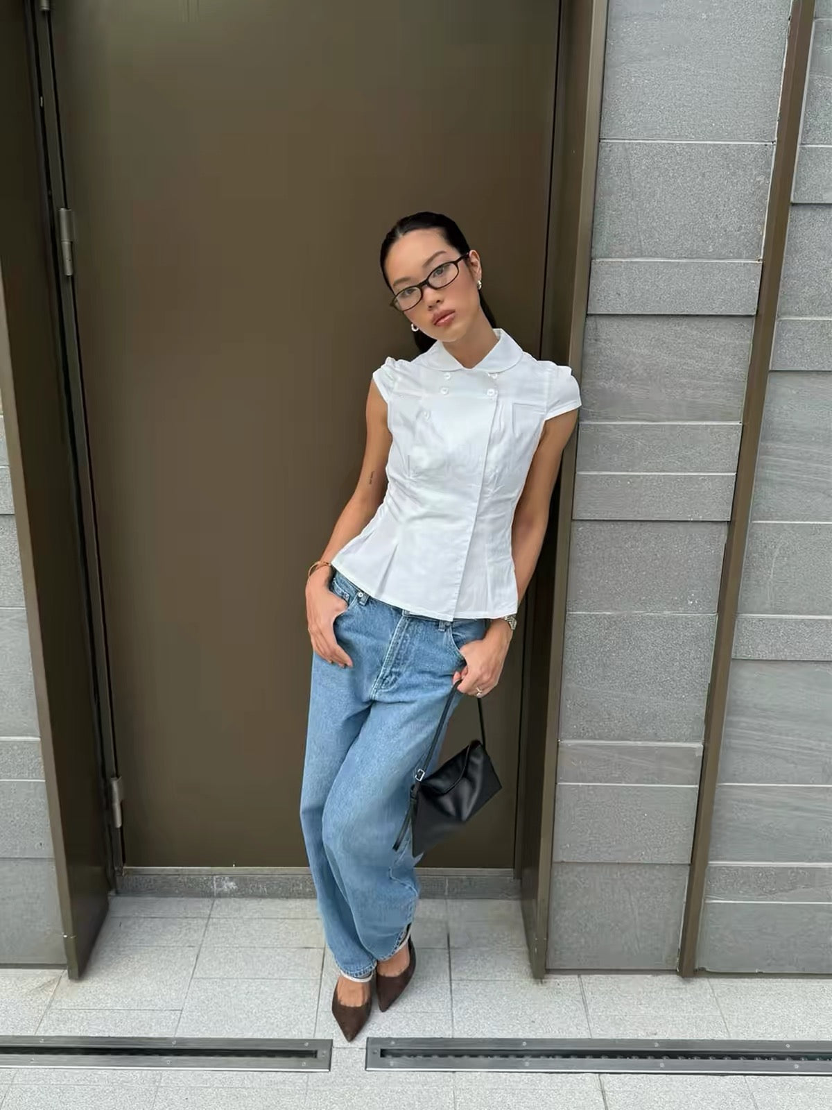 Silo Structured Asymmetric Pleated Collared Blouse | lolsobnyc