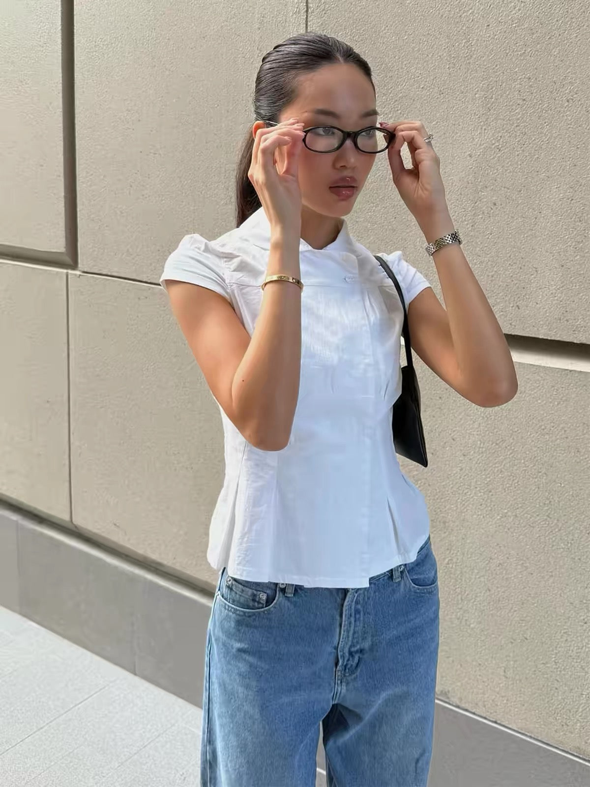 Silo Structured Asymmetric Pleated Collared Blouse | lolsobnyc