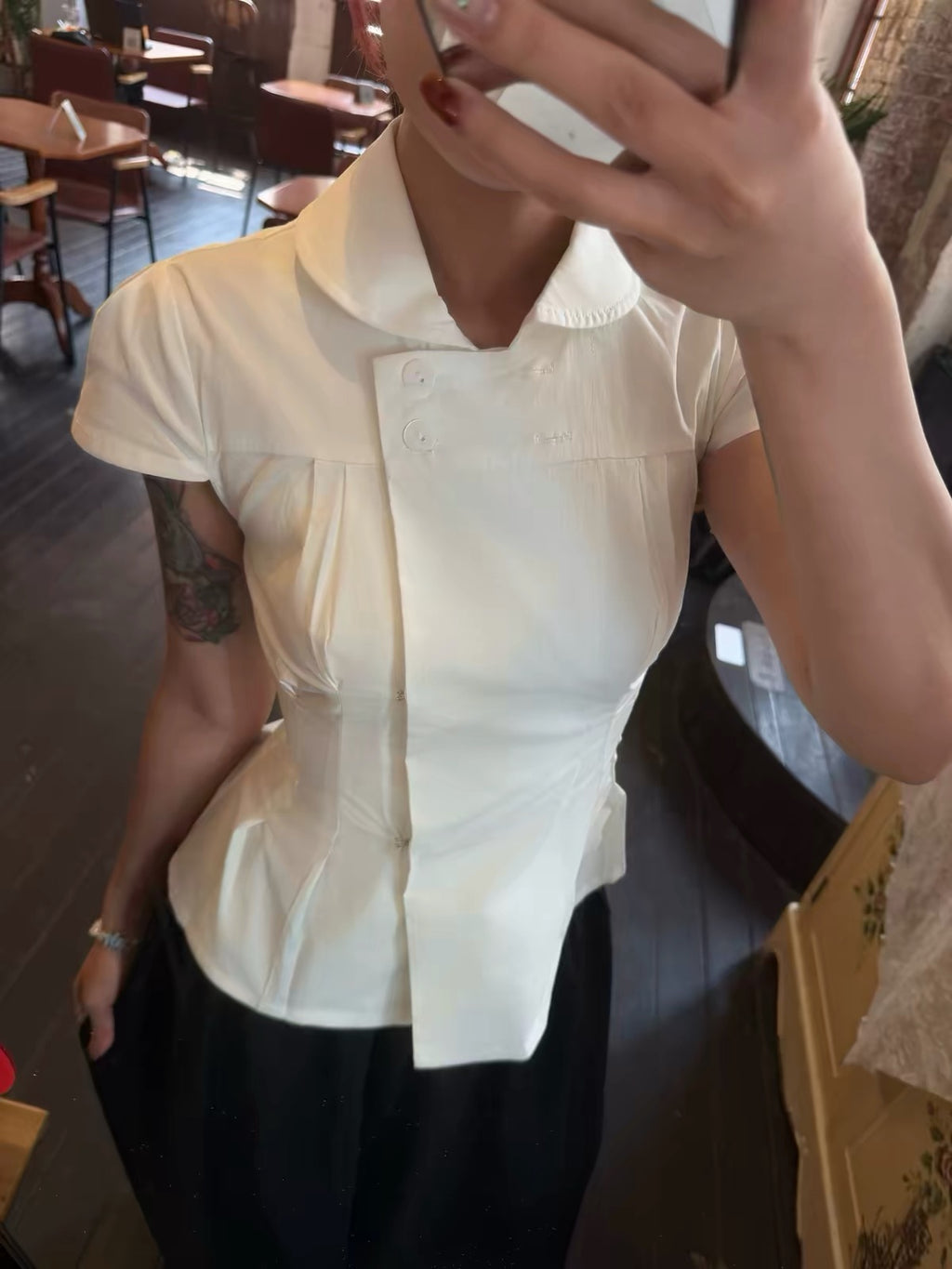 Silo Structured Asymmetric Pleated Collared Blouse | lolsobnyc