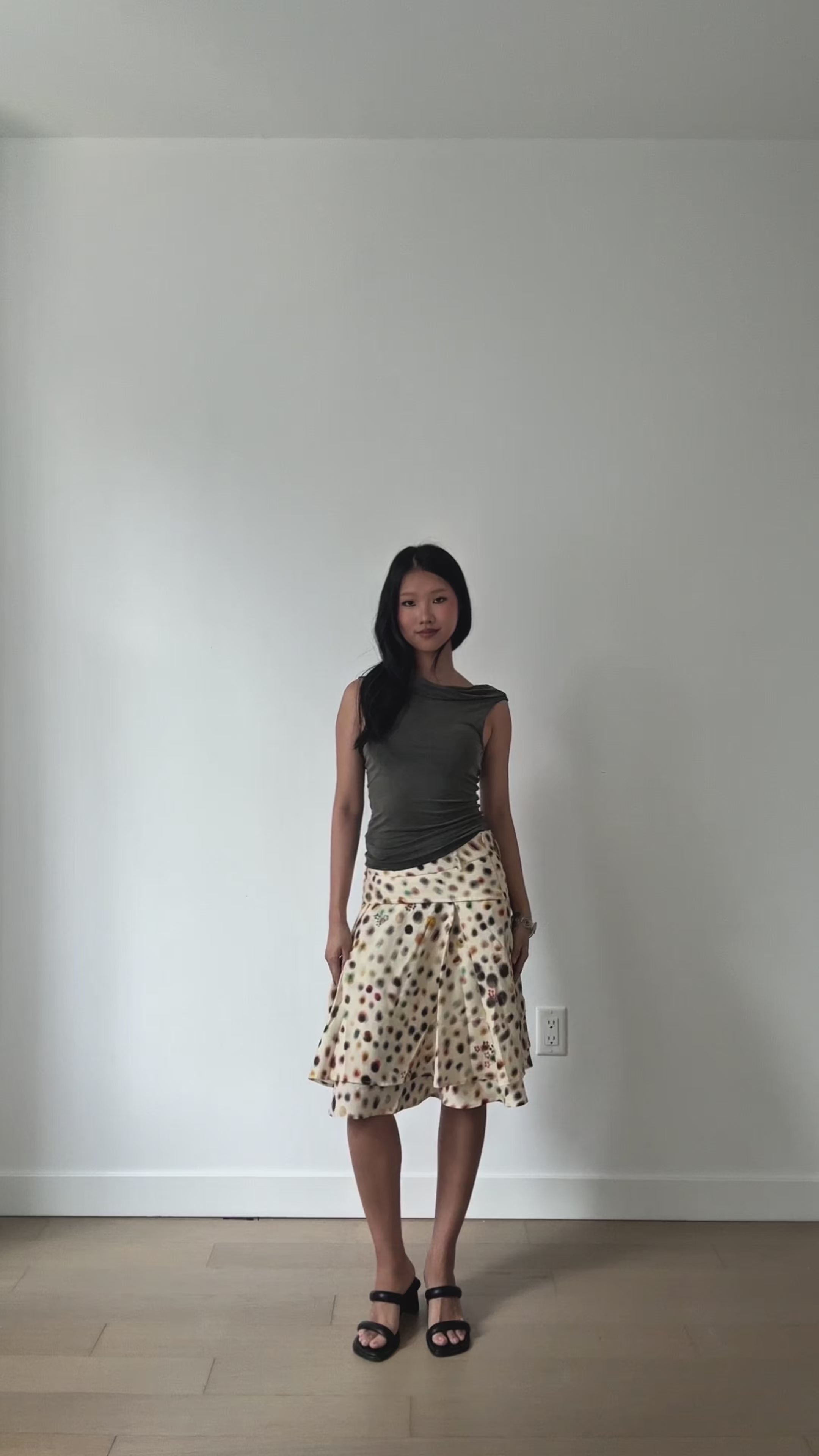 Julia Cream Polka Dot Ruffle Midi Skirt | lolsobnyc