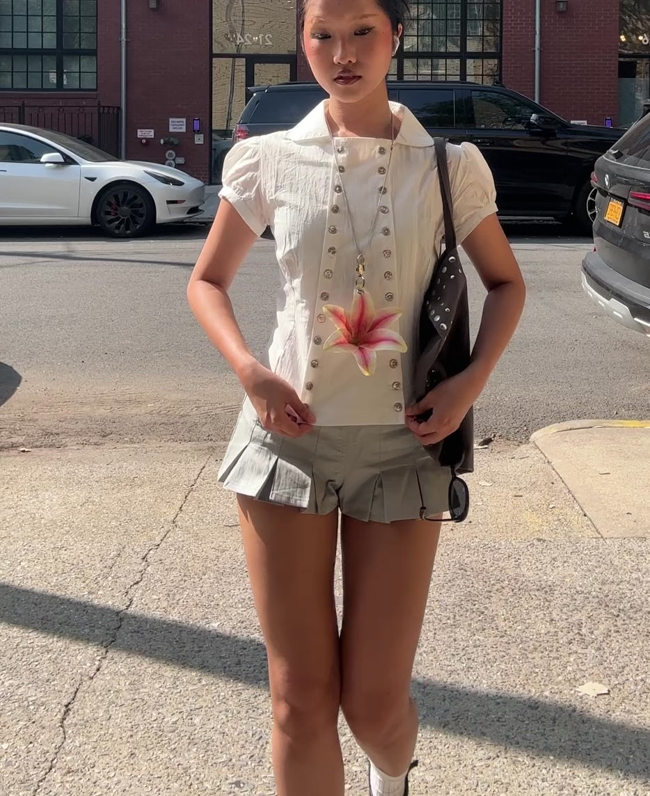 Ella Pearl Double Button Puff Sleeve Top | lolsobnyc