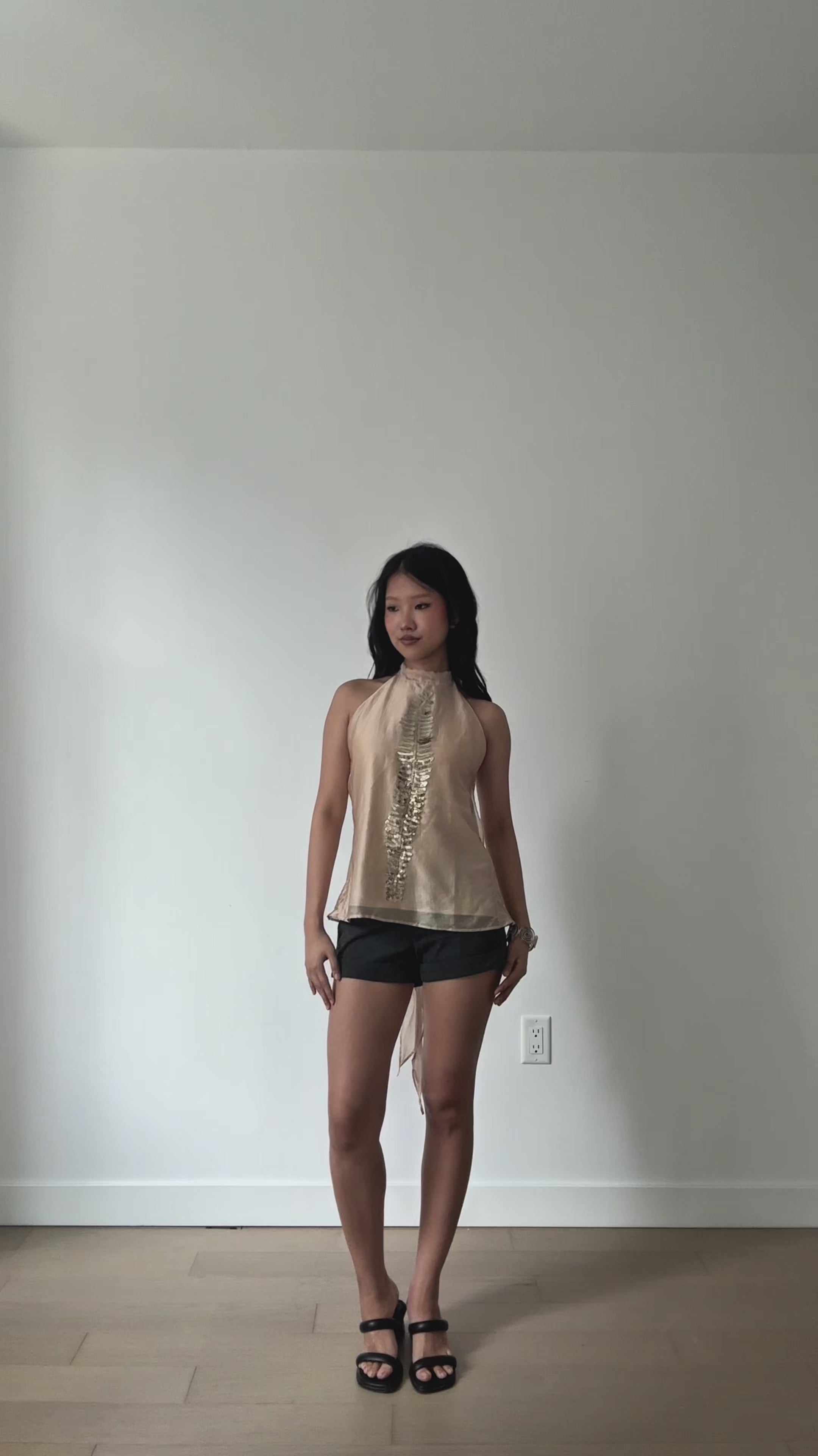 Lora Pearl Sequin Embroidered Silky Halter Top | lolsobnyc