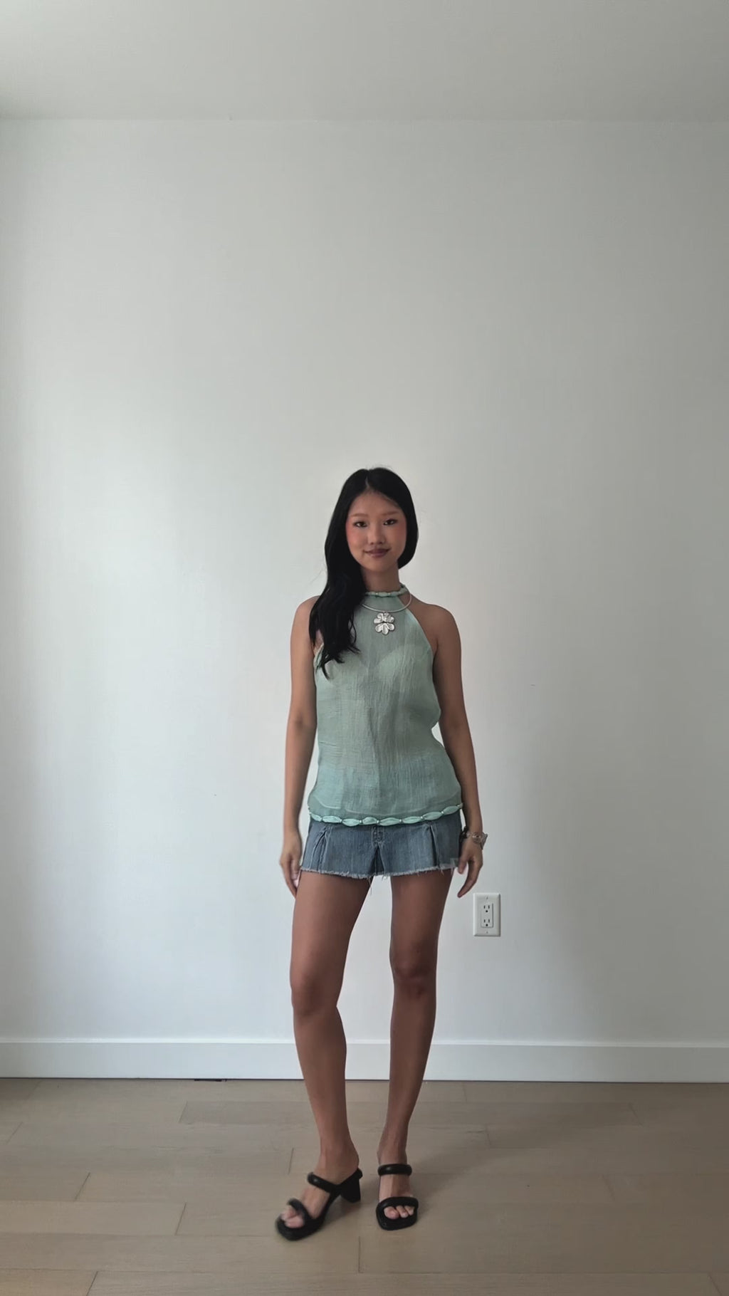 Millie Mint Blue Sheer Seafoam Beaded Top | lolsobnyc