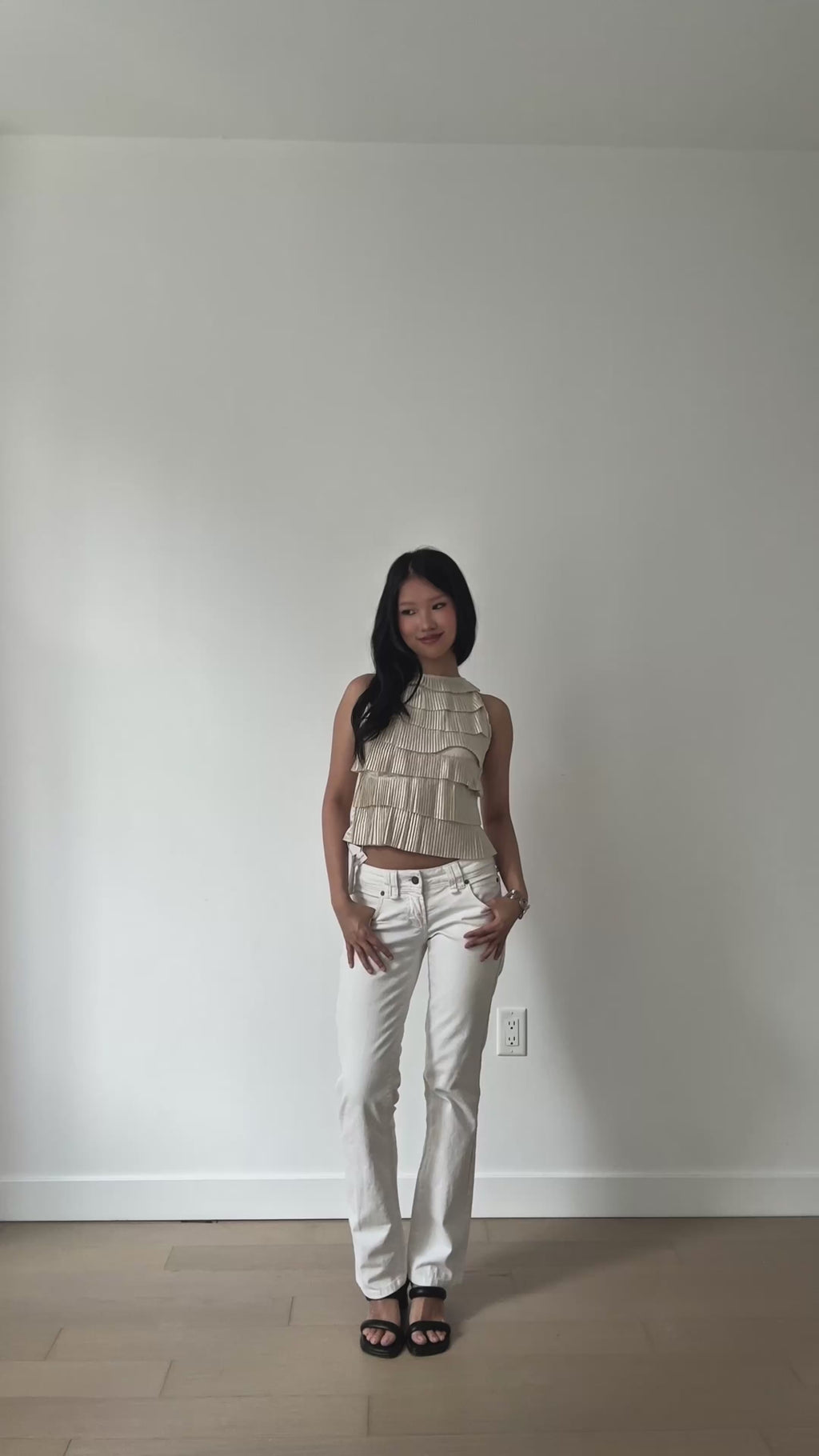 Momo Ivory Ruffle Lace-Up Top | lolsobnyc